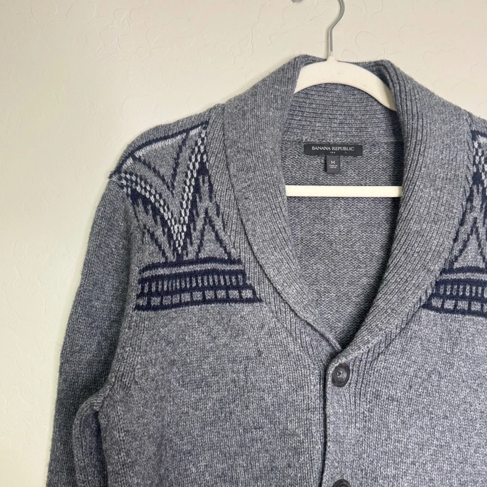Banana Republic Mens Cotton Blend Cardigan M Grey Shawl Collar Preppy Academia
